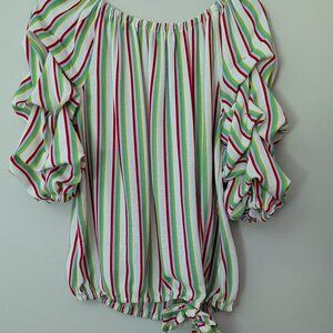 Coco Bianco Striped Off The Shoulder Blouse. Size Large.